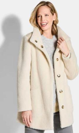 Jacke mit Stehkragen aus Federgarn - beige - Gr. 42 von Goldner Fashion