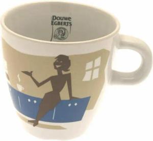 Jacobs Douwe Egberts Becher Kaffeebecher mit Henkel, Design mit blau, 250 ml, Porzellan