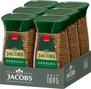 JACOBS Kaffee Löskaffee Krönung 6 x 200 g Gläser löslicher Kaffee, (Packung, 6er Pack)