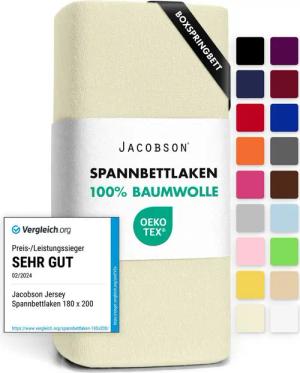 Jacobson Spannbettlaken BOXSPRING & ÜBERLÄNGE aus 100% Baumwolle, für hohe & lange Matratzen, Jersey Bettlaken 160 g/m², OEKO-TEX®