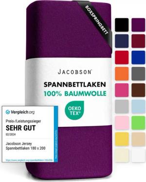 Jacobson Spannbettlaken BOXSPRING & ÜBERLÄNGE aus 100% Baumwolle, für hohe & lange Matratzen, Jersey Bettlaken 160 g/m², OEKO-TEX®