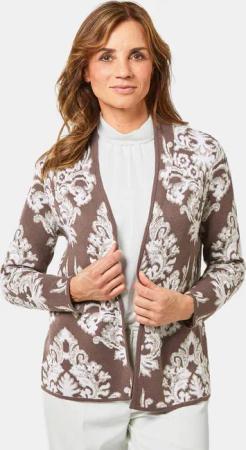 Jacquard-Strickjacke mit Glanzgarnen - braun / stein / gemustert - Gr. 22 von Goldner Fashion