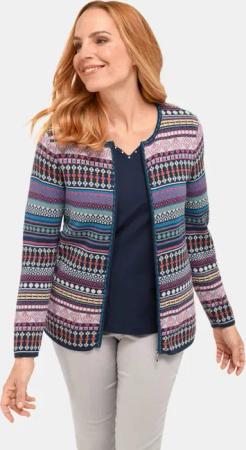 Jacquardstrickjacke mit farbenfrohem Ringelmuster - bunt / gemustert - Gr. 21 von Goldner Fashion