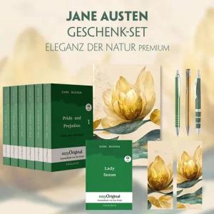 Jane Austen Geschenkset - 7 Bücher (Hardcover + Audio-Online) + Eleganz der Natur Schreibset Premium