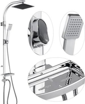 JEOBEST Brausegarnitur Duschstange Edelstahl mit Handbrause, Schlauch, Seifenschale, Chrom