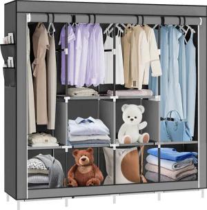 JEOBEST Kleiderschrank Stoffschrank, Kleiderschrank mit Kleiderstange und Ablagen Faltschrank für Schlafzimmer, Ankleidezimmer, 167 x 45 x 170 cm