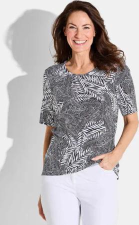 Jersey-Shirt im Blätter Print - schwarz / weiß / gemustert - Gr. 52 von Goldner Fashion