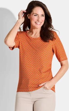 Jersey-Shirt im Minimalprint - orange / cremeweiß / gemustert - Gr. 25 von Goldner Fashion