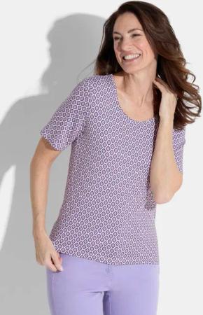 Jersey-Shirt im Minimalprint - weiß / lila / gemustert - Gr. 46 von Goldner Fashion