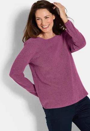 Jersey-Shirt in Krepp-Optik - beere - Gr. 54 von Goldner Fashion