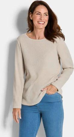 Jersey-Shirt in Krepp-Optik - beige - Gr. 42 von Goldner Fashion