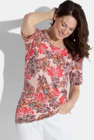 Jersey-Shirt mit Blumenmuster - pfirsich / koralle / gemustert - Gr. 50 von Goldner Fashion
