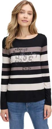 Jersey-Shirt mit Glitzersteinen - schwarz / beige / braun - Gr. 40 von Goldner Fashion