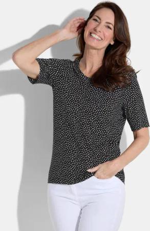 Jersey-Shirt mit Tupfen-Muster - schwarz / weiß / gemustert - Gr. 48 von Goldner Fashion