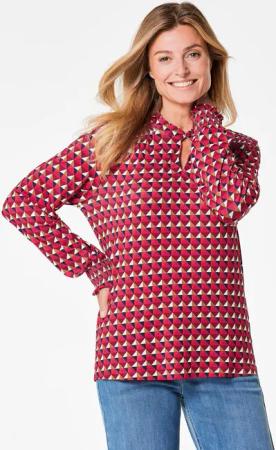Jerseybluse mit modischen Smok-Details - rot / gemustert - Gr. 42 von Goldner Fashion