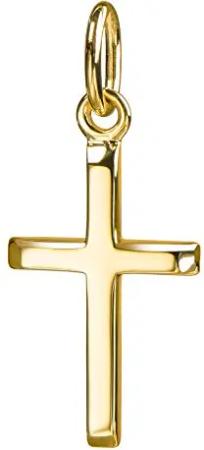 JEVELION Gold-Kreuz Kreuz-Anhänger 585 Gold für Damen, Herren und Kinder mit abgeflachten Kanten als Ketten-Anhänger 14 Karat mit Schmuck-Etui und Kette 36-70 cm