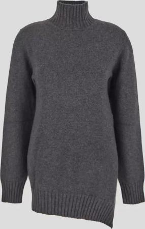 Jil Sander - High-Neck Asymmetrical Hem Sweater In Soft Wool - Größe 36 - grau