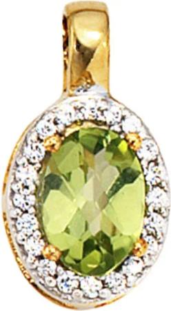 JOBO Kettenanhänger Anhänger oval, 585 Gold bicolor mit 20 Diamanten und Peridot