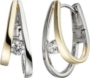 JOBO Paar Creolen, 925 Silber bicolor vergoldet mit Zirkonia