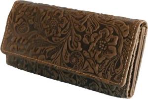 JOCKEY CLUB Geldbörse FLOWER & BIG, braun, geprägt, 12 Kartenfächer mit RFID Schutz, 3 Scheinfächer