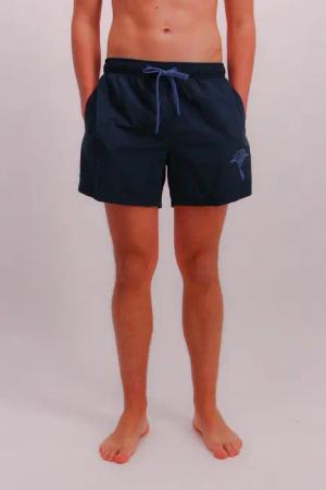 JOOP! Badeshorts Solid Cornflower-Logo, kurze Seitenschlitze