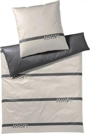 JOOP! Bettwäsche Logo Stripes 4101 9 Stone, Mako-Satin, 2 teilig, Logo, Schriftzug, Streifen