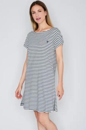 JOOP Nachthemd "Cosy" Ohne Taschen kurzärmelig, Cornflower-Stitching, gestreift