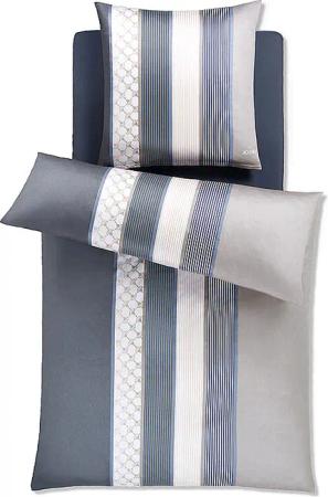 JOOP Satin-Bettwäsche Cornflower Stripes 70x90 / 140x200cm (Deep Coal) grau