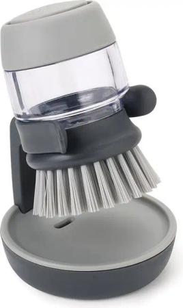Joseph Joseph Reinigungsbürste Palm Scrub™ Washing-up Brush, Abwaschbürste, Seifenspenderbürste, Schrubbbürste, mit Spülmittelspender und Ständer, für Töpfe, Pfannen und Geschirr, grau