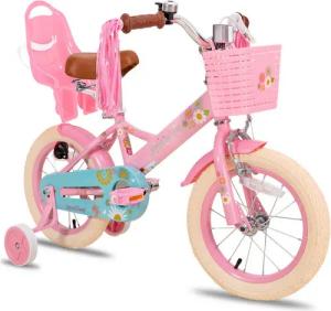 JOYSTAR Kinderfahrrad 12, 14, 16 Zoll Mädchenfahrrad, 3 - 8 Jahre,Geschenk für Prinzessin, 1 Gang, Mit Hilfsrädern, farbigen Bändern, Korb, Reflektor, Kettenabdeckung