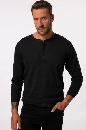 JP1880 T-Shirt Henley Langarm Ringel Knopfleiste