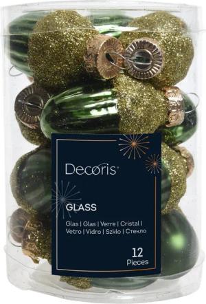 Kaemingk Christbaumschmuck, Christbaumschmuck Eicheln 4cm Glas 12 Stück - Piniengrün / Hellgold