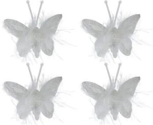 Kaemingk Christbaumschmuck, Schmetterling mit Federn & Clip 5cm 4er Set Winterweiß