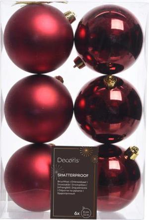 Kaemingk Weihnachtsbaumkugel, Weihnachtskugeln Kunststoff 8cm 6 Stück - Ochsenblut