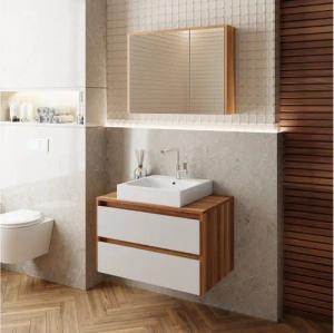 Karen Badmöbel-Set Badmöbel Set Loon, (Komplett-Set 3-Teilig (Unterschrank, Spiegelschrank, Waschbecken), 3-St., Unterschrank mit Schubladen und Konsole, Spiegelschrank), Konsolenwaschtisch, MDF Lam, Softclose, Korpus Matt, Fronten Hochglanz