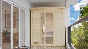 Karibu 38mm Saunahaus Melo 0 inkl. Ofen 9 kW integr. Strg