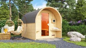 Karibu Fasshaus "lfe" SET naturbelassen mit Ofen 9 kW ext. Strg., Kabel, Dachfolie