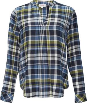 Karierte Bluse aus Viskosemix und Krempel-Detail