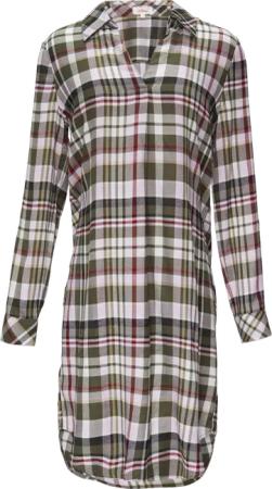 Kariertes Kleid aus Viskosemix mit Krempel-Detail