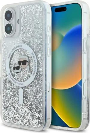 KARL LAGERFELD Handyhülle iPhone 16 Plus Glitter silber MagSafe Logo 6,7 Zoll, Kantenschutz