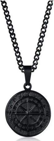 KARMA Kette mit Anhänger Edle Halskette für Herren Edelstahl Kompass schwarz für Männer (Männerkette, Herrenschmuck mit Kompass), Herrenkette Geschenk für Ihn