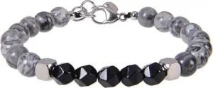 KARMA Perlenarmband Armband Herren Obsidian Grau Schwarz Armschmuck Edelsteinarmband (Geschenk für ihn, Herrenarmband Herrenschmuck), Edelstein Obsidianarmband Schutzstein