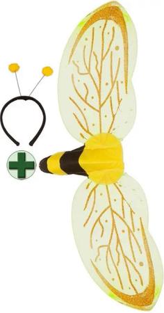 Karneval-Klamotten Kostüm Bienen Flügel und Haareif Bömmel Fühler Biene, Accesoires Zubehör passend zu Bienenkostüm Karneval Fasching