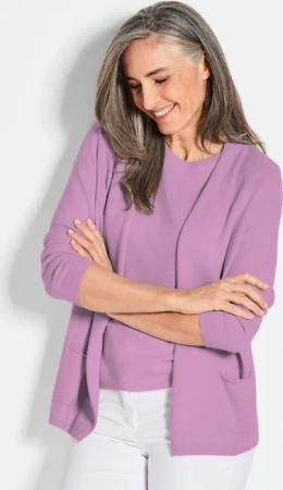 Kaschmir-Longstrickjacke - flieder - Gr. 50 von Goldner Fashion
