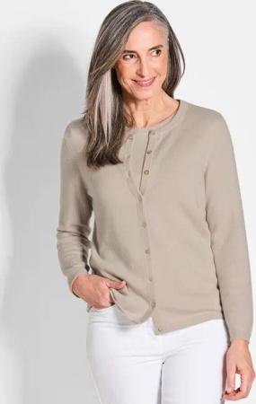 Kaschmirstrickjacke mit Rundhalsausschnitt - beige - Gr. 46 von Goldner Fashion