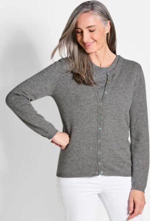 Kaschmirstrickjacke mit Rundhalsausschnitt - grau / melange - Gr. 25 von Goldner Fashion