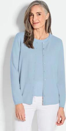 Kaschmirstrickjacke mit Rundhalsausschnitt - hellblau - Gr. 46 von Goldner Fashion