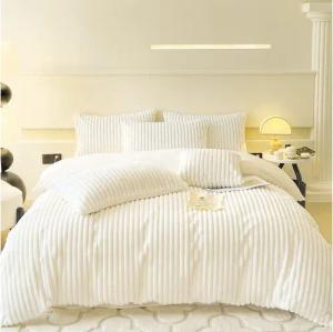 KEAYOO Bettwäsche Flauschiger Kunstfell-Streifen, 2 teilig, Plüsch Bettwäsche 135x200 cm für Winter Kissenbezug 80x80 cm