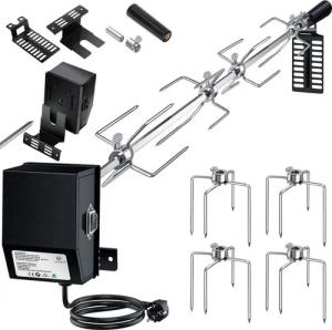 KESSER Grillspieß Set 116cm – Motor, 4 Fleischgabeln, bis 25kg Tragkraft, Für Gas-, Kohle- & Smokergrills, hitzefester Griff, ruckelfrei