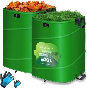 KESSER® Pop-Up-Gartensack Laubsack Gartenabfallsack inkl. Handschuhe   Selbststehend mit Griffen Stabil Robust & Faltbar   Laubsäcke Rasenschnitt Gartensäcke für Gartenabfälle Grünschnitt